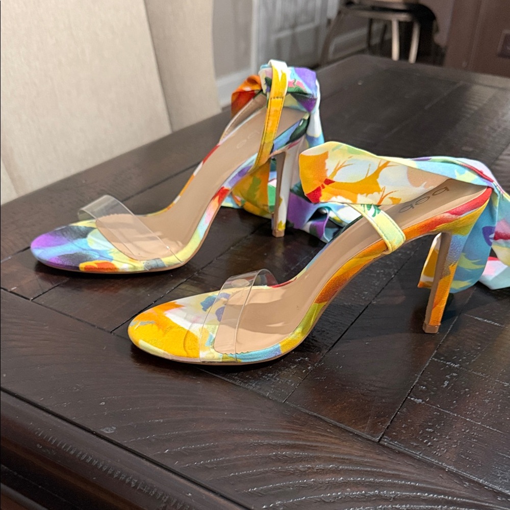bebe Multicolor Heels with Clear Strap
